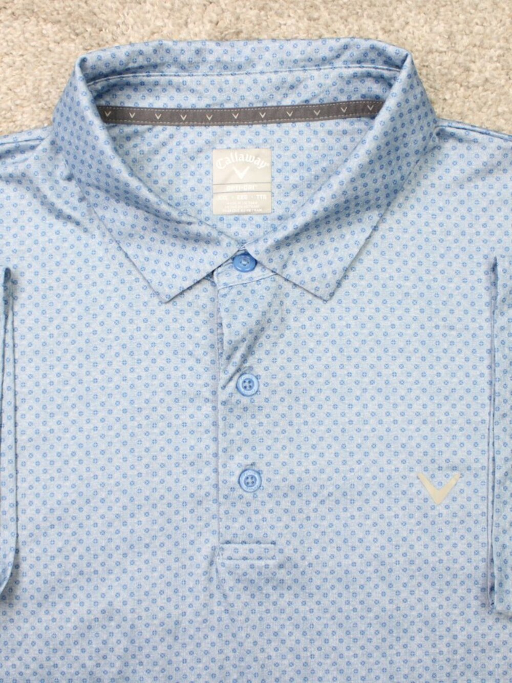 Callaway Opti-Dri Polo Shirt Mens 2XL XXL Blue Geometric Golf Short Sleeve